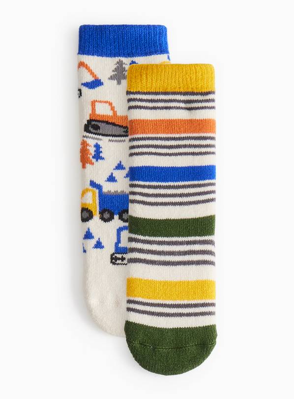Digger & Striped Print Thermal Socks 2 Pack 6-8.5